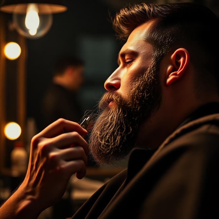 Barbeiro finalizando a barba na navalha